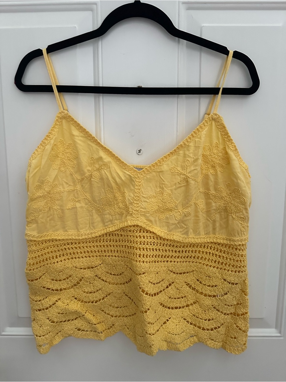 White Birch Yellow Crochet-Trim Camisole Top - Women